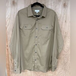 Free Assembly Men's Long Sleeve Military Shirt Button Down Beige Size XL